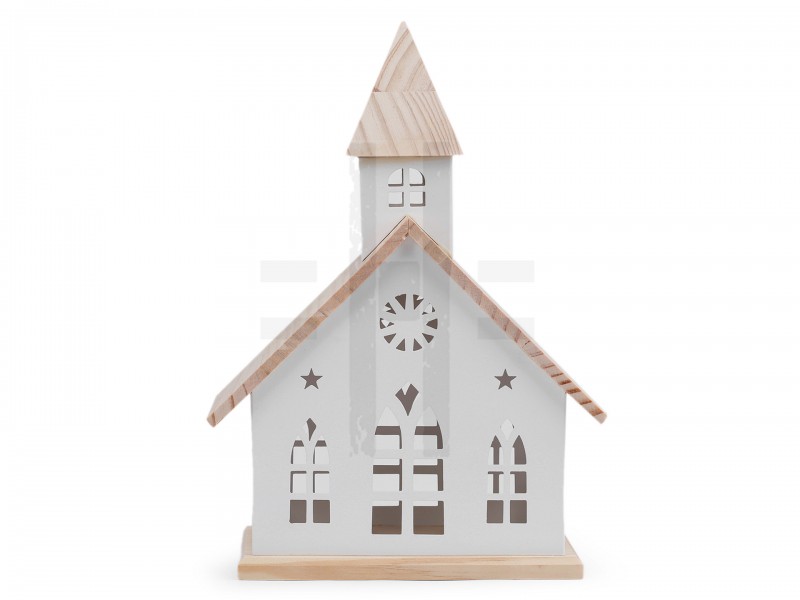      Dekor templom fa tetővel - 30 cm