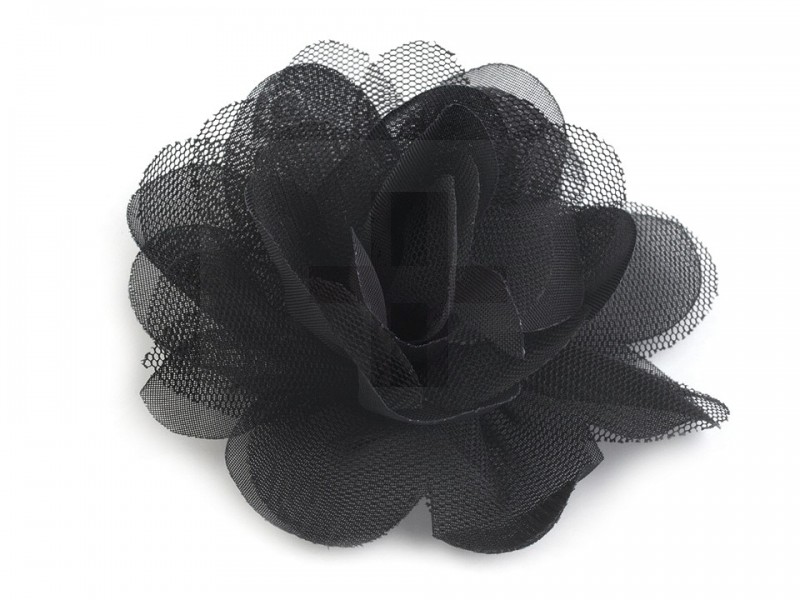 Szifon virág 80 mm - Fekete Vasalható, varrható kellék Szifon virág 80 mm - Fekete Vasalható, varrható kellék